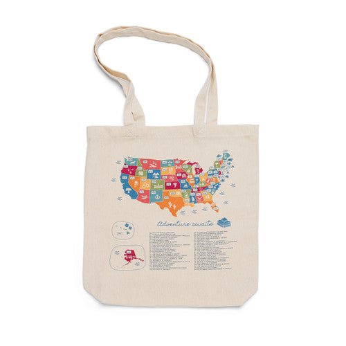 Cotton tote bag with US book lover color-in design by Trouvaille, featuring a spacious, eco-friendly tote for books and daily use.