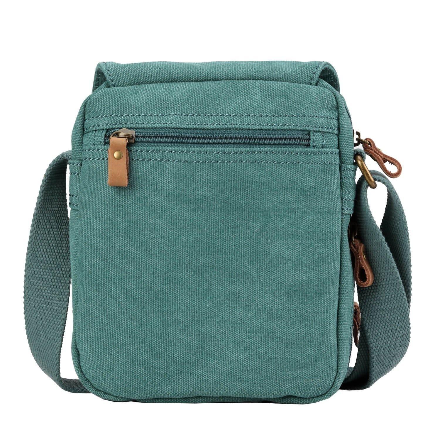 Turquoise Troop London across body bag with adjustable strap and sleek design, perfect for casual or travel use.
