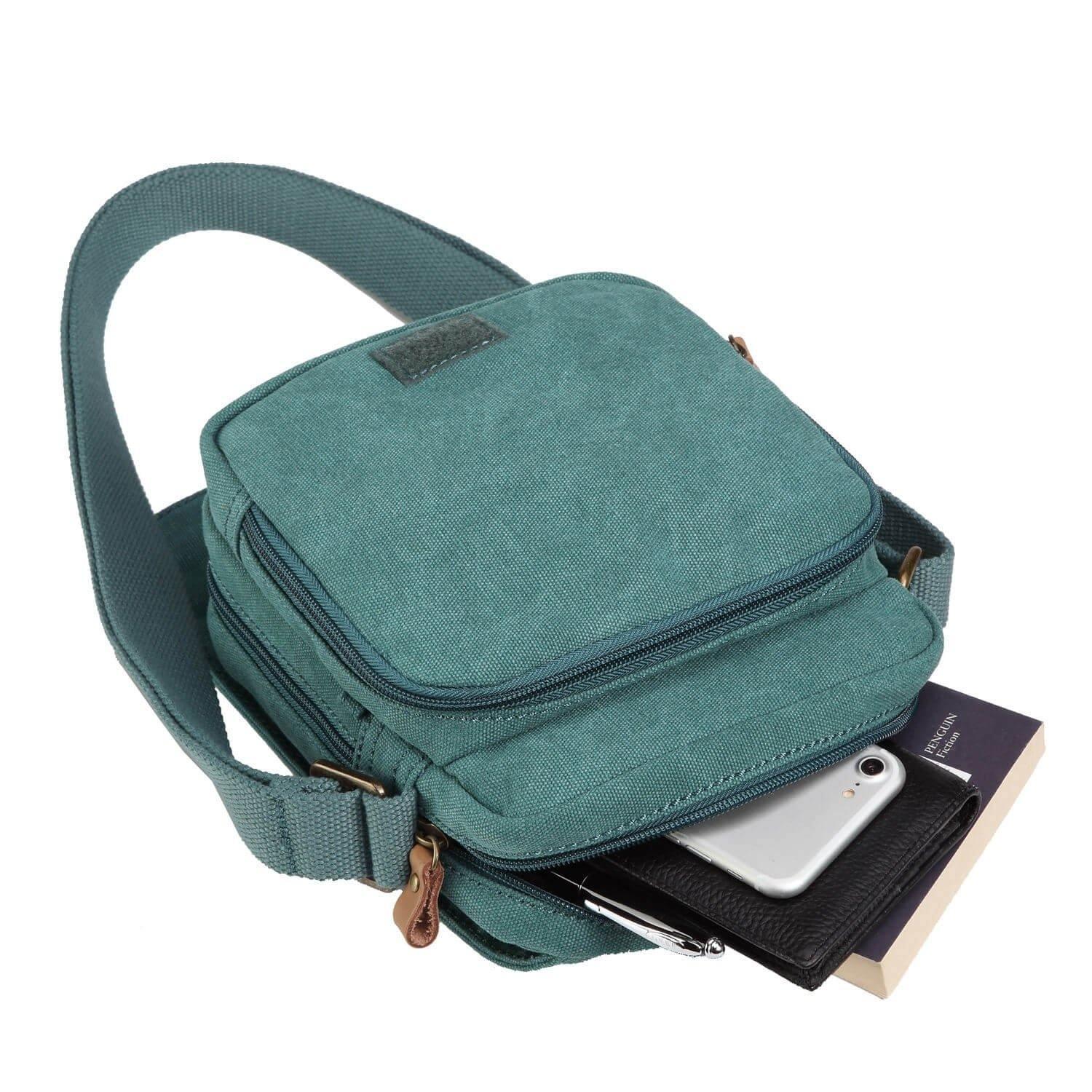 Turquoise Troop London across body bag with adjustable strap and minimalist design, ideal for casual and everyday use.