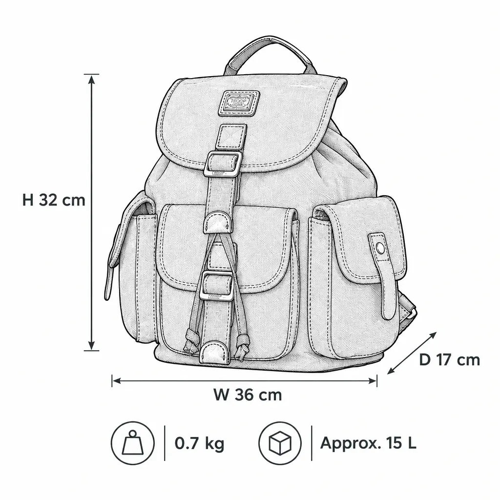 Illustration of Troop London Classic Canvas Drawstring Backpack showing its design and structure.