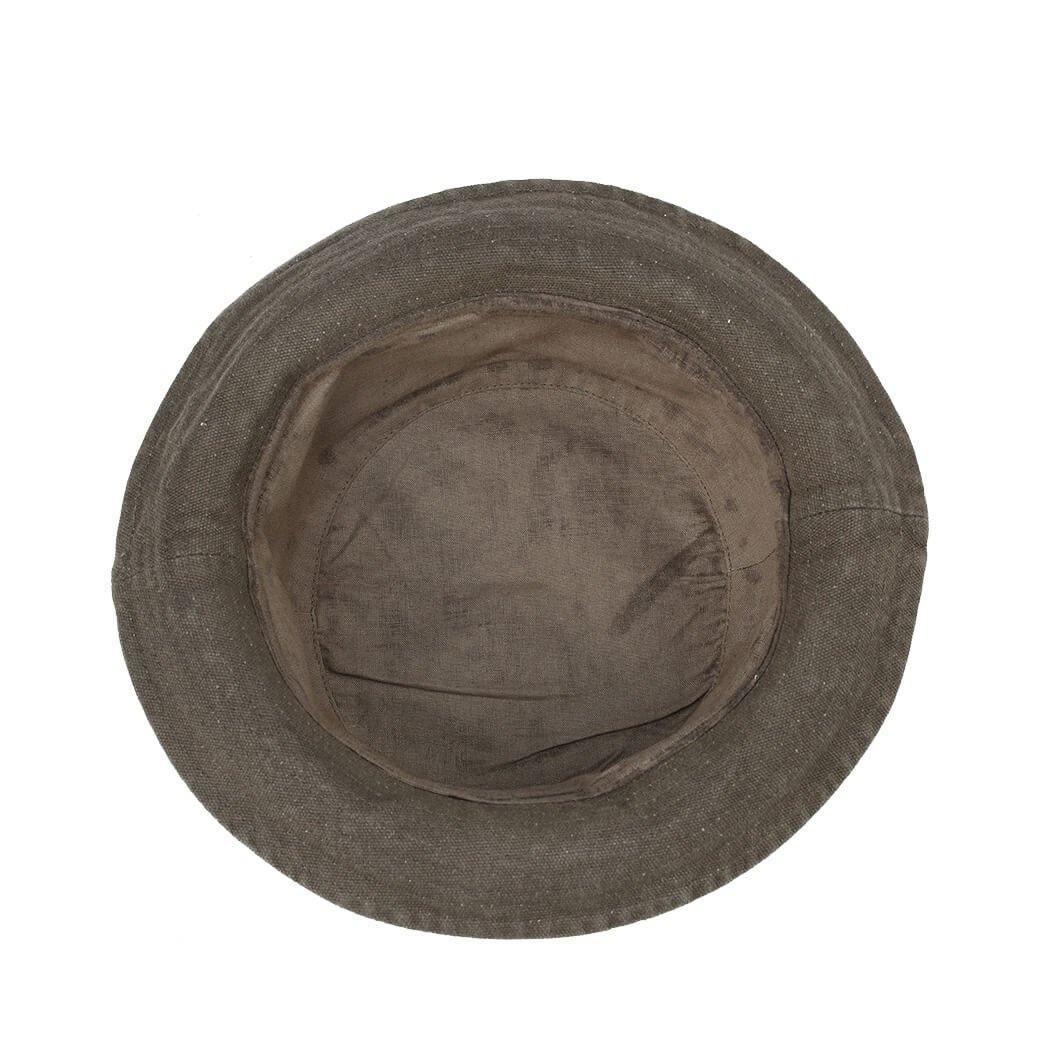 Olive waxed fisherman hat by Troop London featuring a wide brim and adjustable chin strap, made for outdoor style and durability.