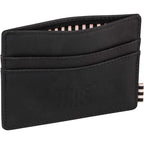 Black leather slim card wallet by truevisionbrand with multiple card slots and compact design for easy everyday use.