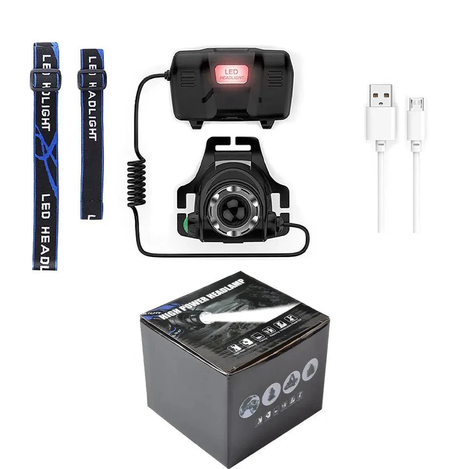 HikeWare TS Waterproof Rechargeable Headlamp with adjustable strap and bright LED light for outdoor activities