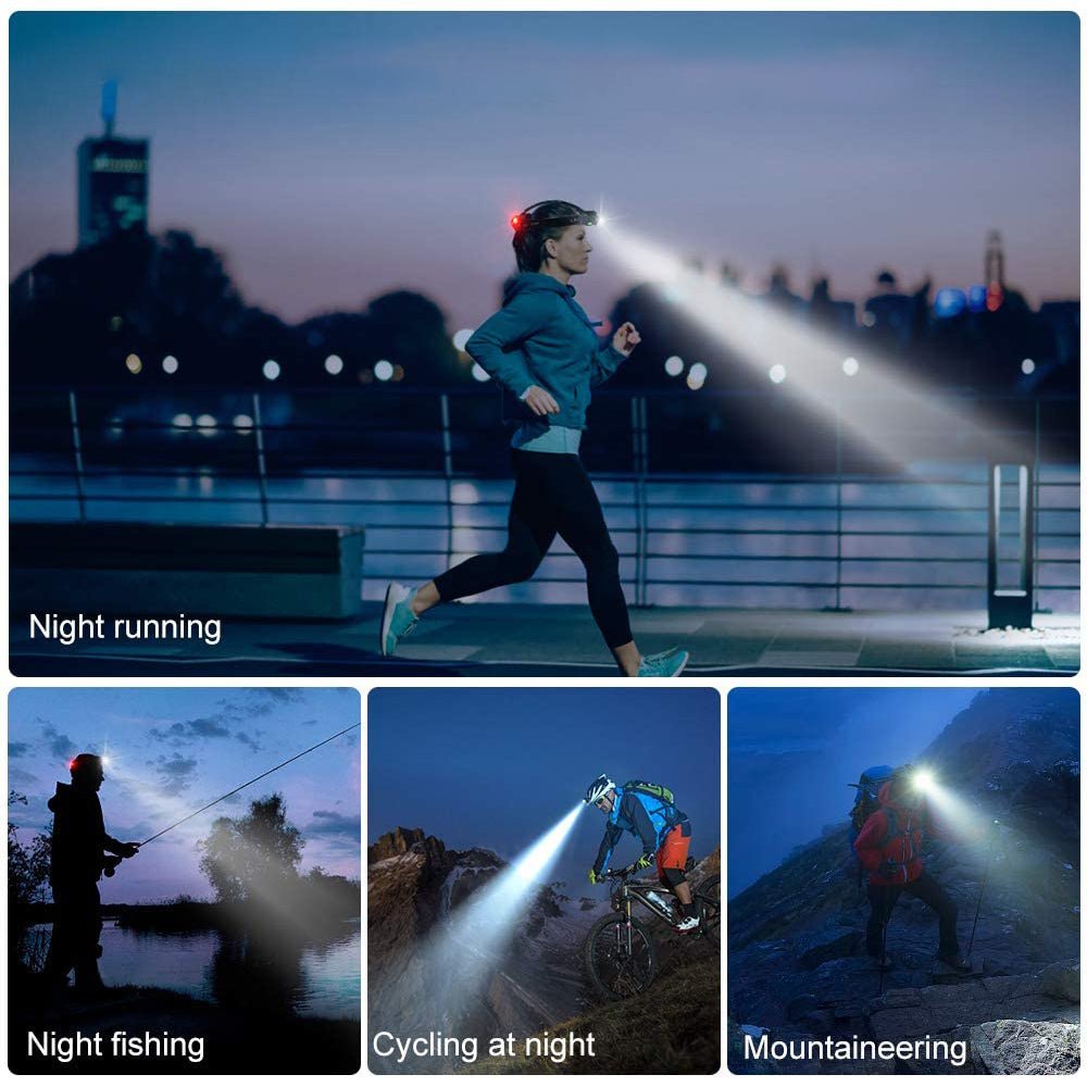 HikeWare TS waterproof rechargeable headlamp with adjustable strap and bright LED light for outdoor activities.