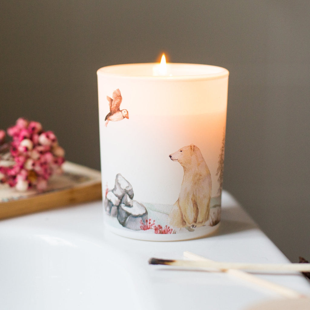 Tundra Soy Scented Candle by Trouvaille featuring a cozy cashmere and sandalwood fragrance in a sleek candle jar.