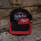 Uggly and Co Diamond Trucker Hat baseball cap featuring Milwaukee Tools logo and design, with mesh back and curved brim.