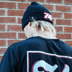 Uggly and Co Davey Todd 74 beanie, cozy knit hat with logo patch, featuring a stylish casual design for cold weather wear.