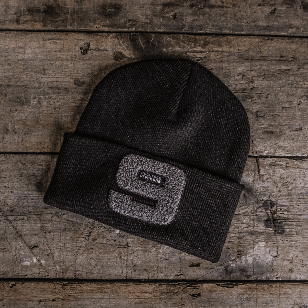 Uggly and Co Mile 9 beanie featuring vintage biker style with knit fabric and a folded brim for a cozy, stylish look.