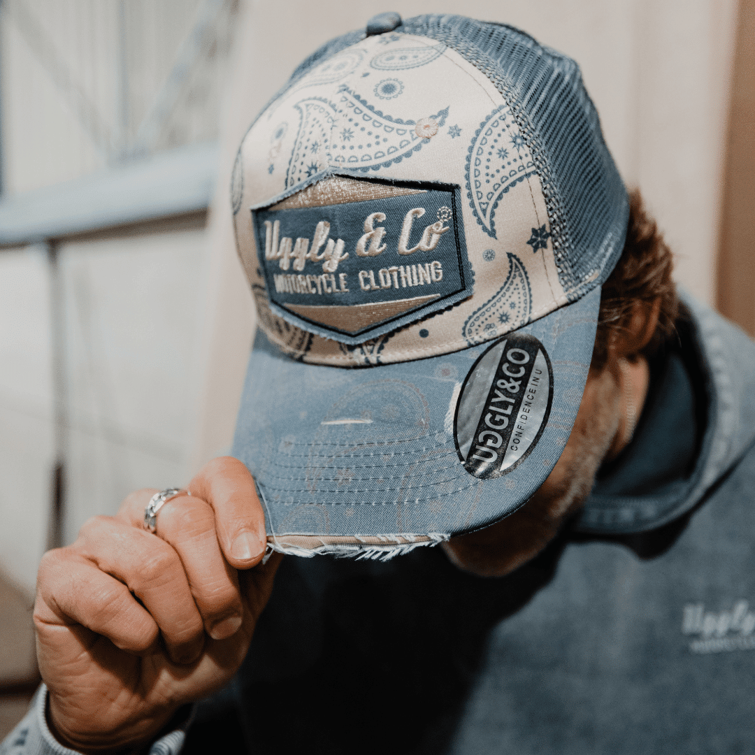 Uggly and Co Bandana Diamond Trucker Hat featuring a stylish diamond pattern and classic trucker cap design.