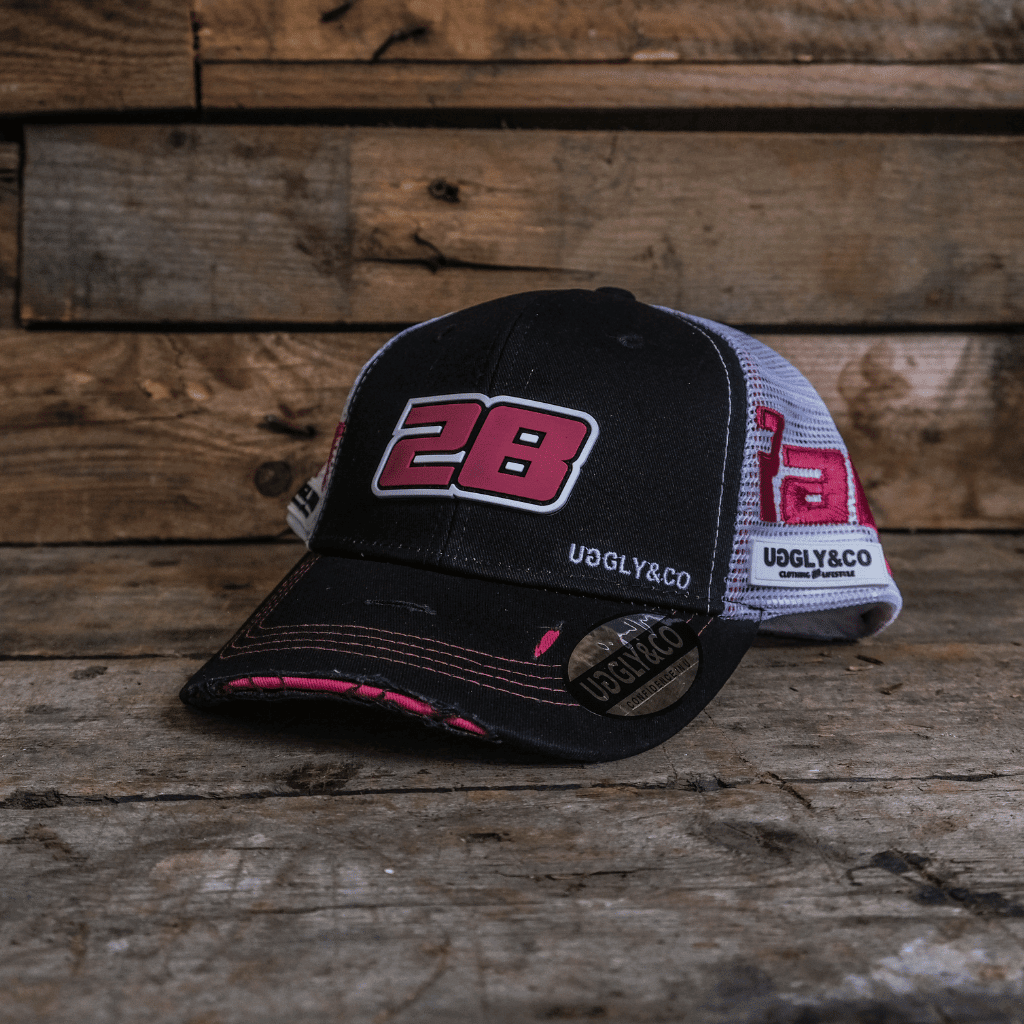 Uggly and Co Bradley Ray #28 trucker cap with mesh back and embroidered front logo, casual headwear for fans and outdoor wear