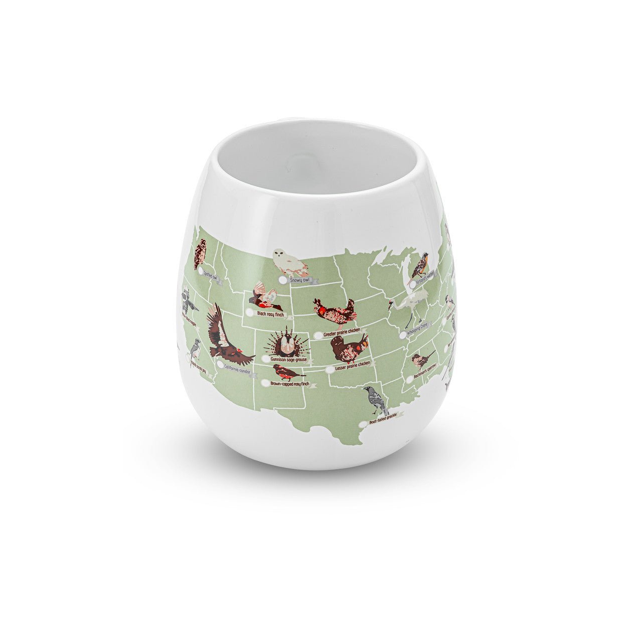 Trouvaille US Birder's Checklist Mug featuring a color-in bird map and checklist design, centered on the mug surface.