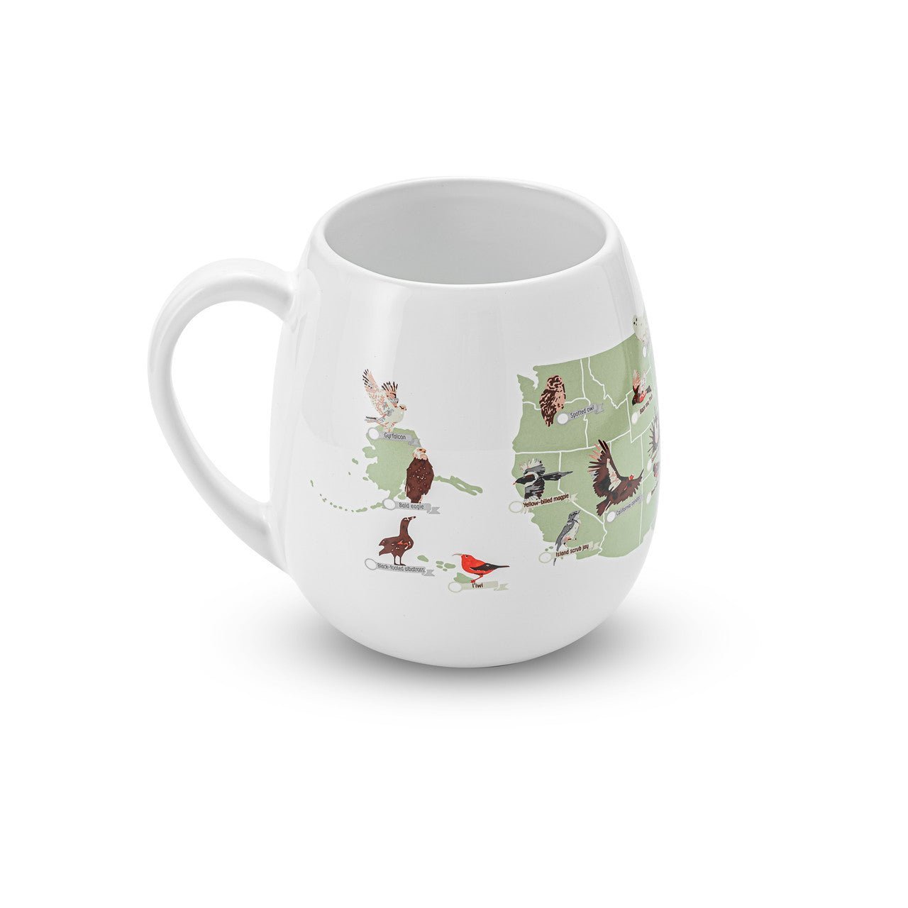 Trouvaille US Birder's Checklist Mug with bird map design, featuring a color-in surface and detailed bird checklist illustration.