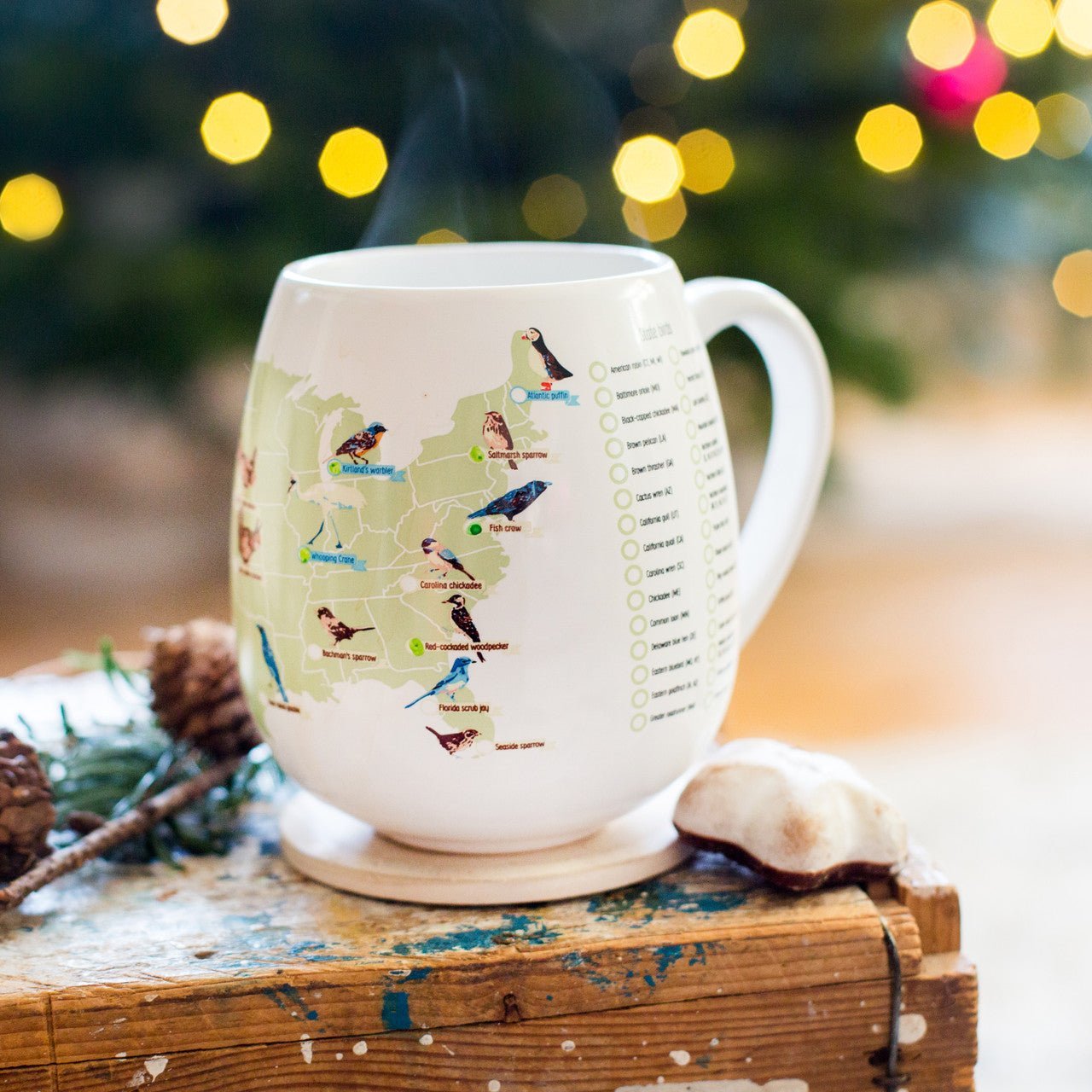 Trouvaille US Birder's Checklist Colour-in Mug featuring bird illustrations and checklist design, ideal for birdwatchers and nature enthusiasts.