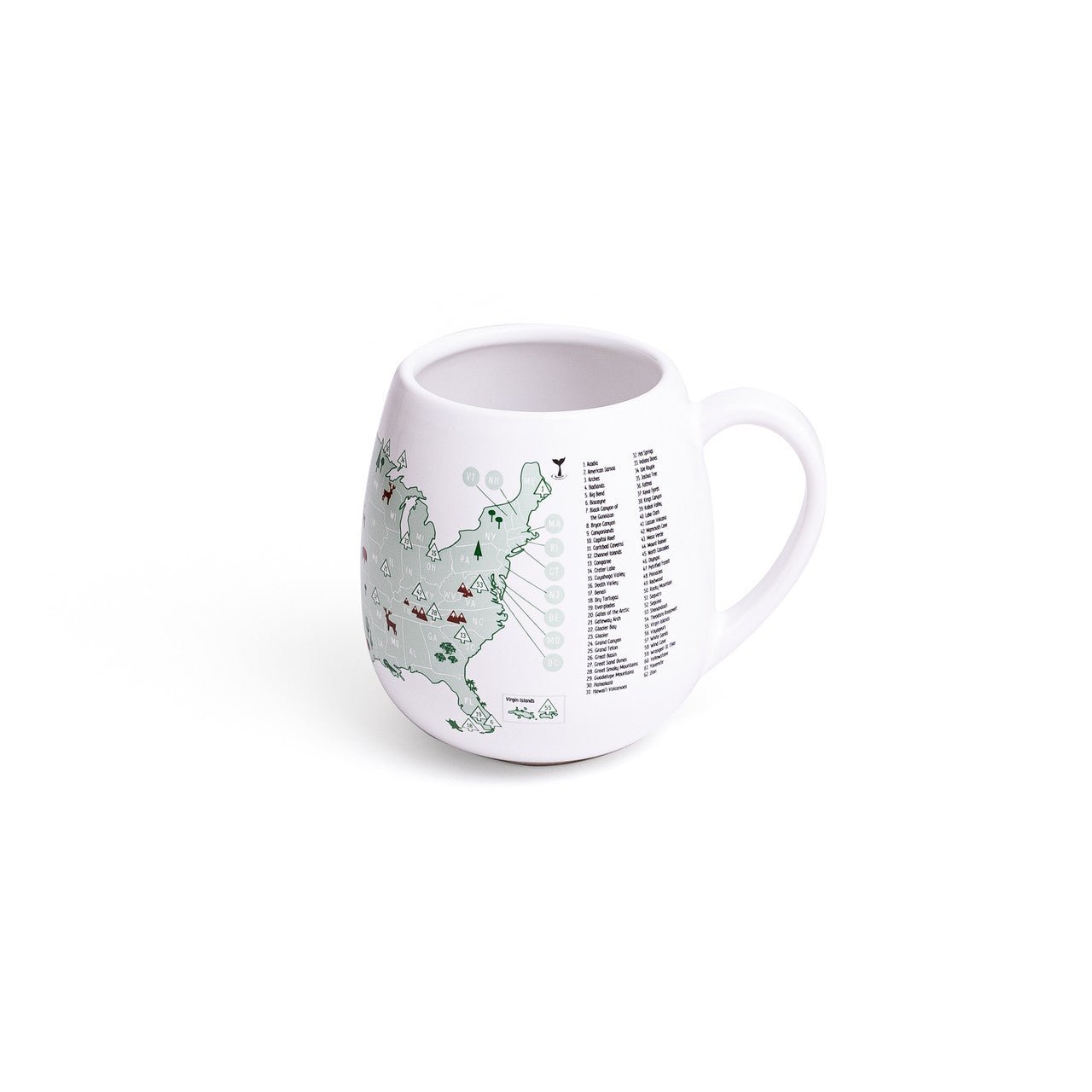 Color-in US National Parks mug by Trouvaille, featuring detailed park illustrations on the right side.