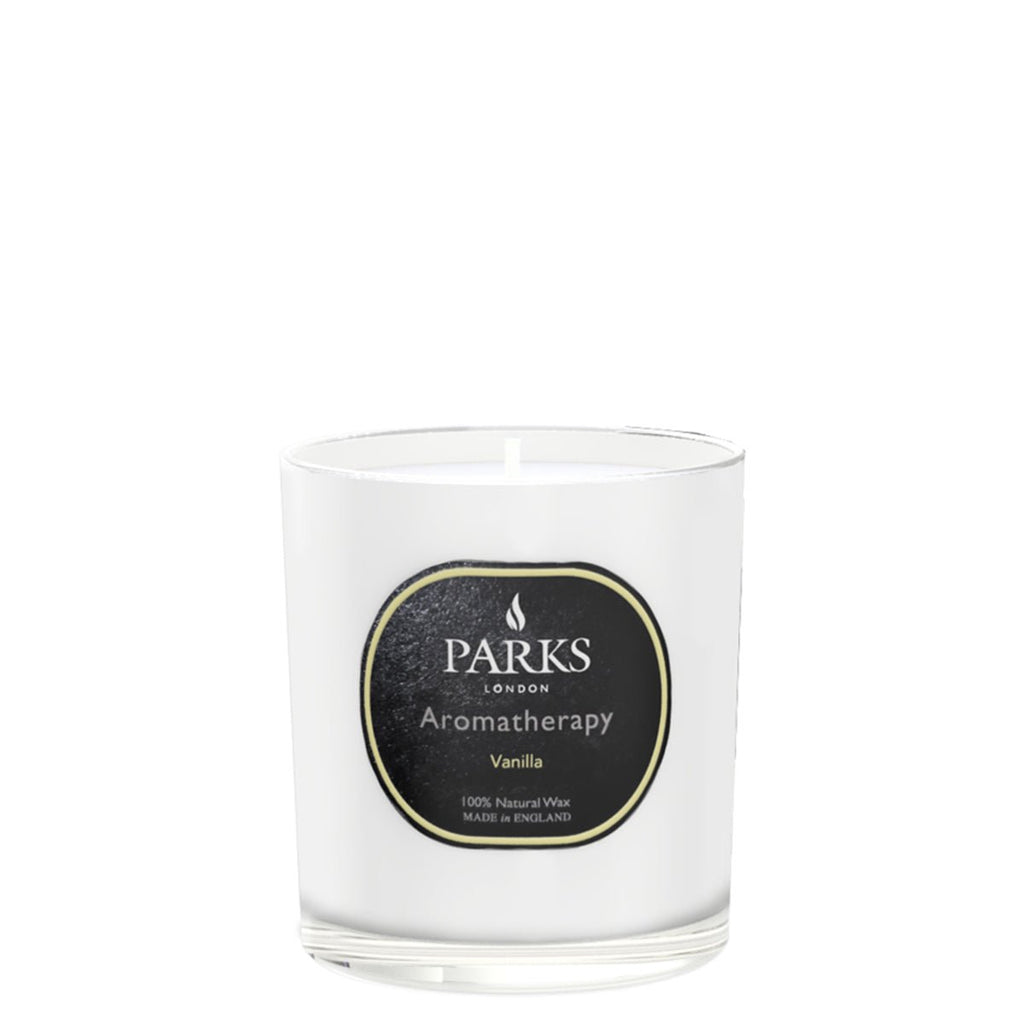 Vanilla candle in a 220g jar by Parks Candles, with creamy vanilla scent and minimalist design.