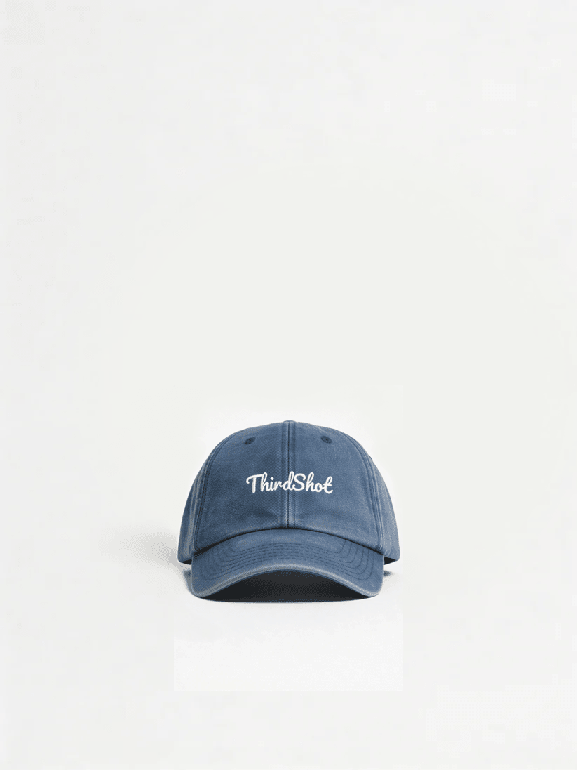 Blue vintage low profile cap by Third Shot UK, stylish casual hat perfect for sports like padel and pickleball.