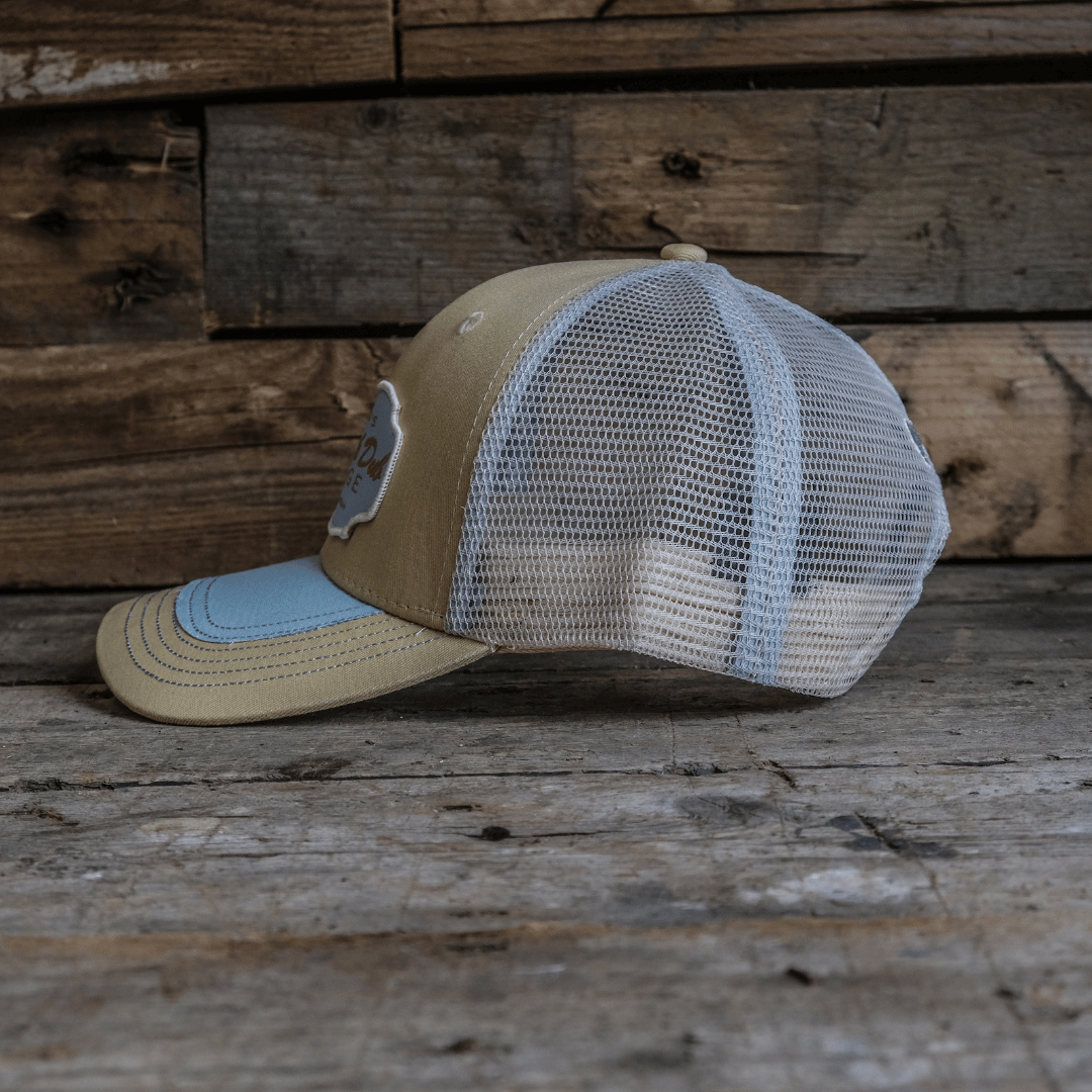 Beige & Sky Blue Black Dub Garage Trucker Hat