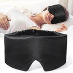DREAMSILK blackout silk sleep mask with soft, smooth fabric covering eyes for restful nighttime sleep and light blocking.