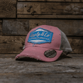 Pastel pink and blue diamond trucker cap for women by Uggly and Co, featuring adjustable mesh back and stylish design.