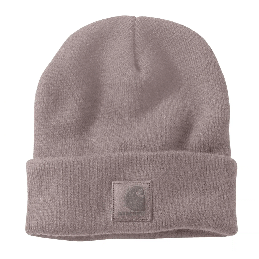 Carhartt 101070 Label Watch Beanie Hat, warm knit headwear with Carhartt branding, suitable for cold weather.