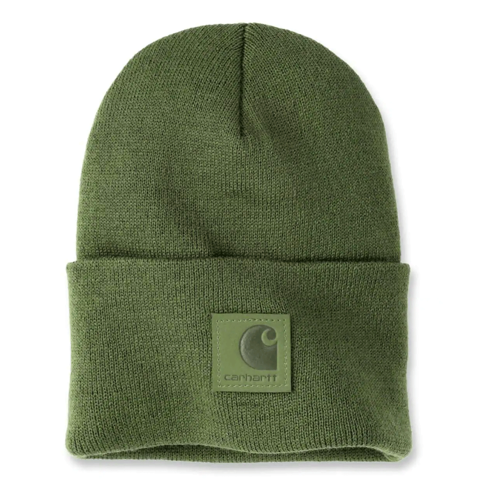 Carhartt 101070 Label Watch Beanie Hat, warm knit headwear with Carhartt branding, ideal for cold weather and workwear style