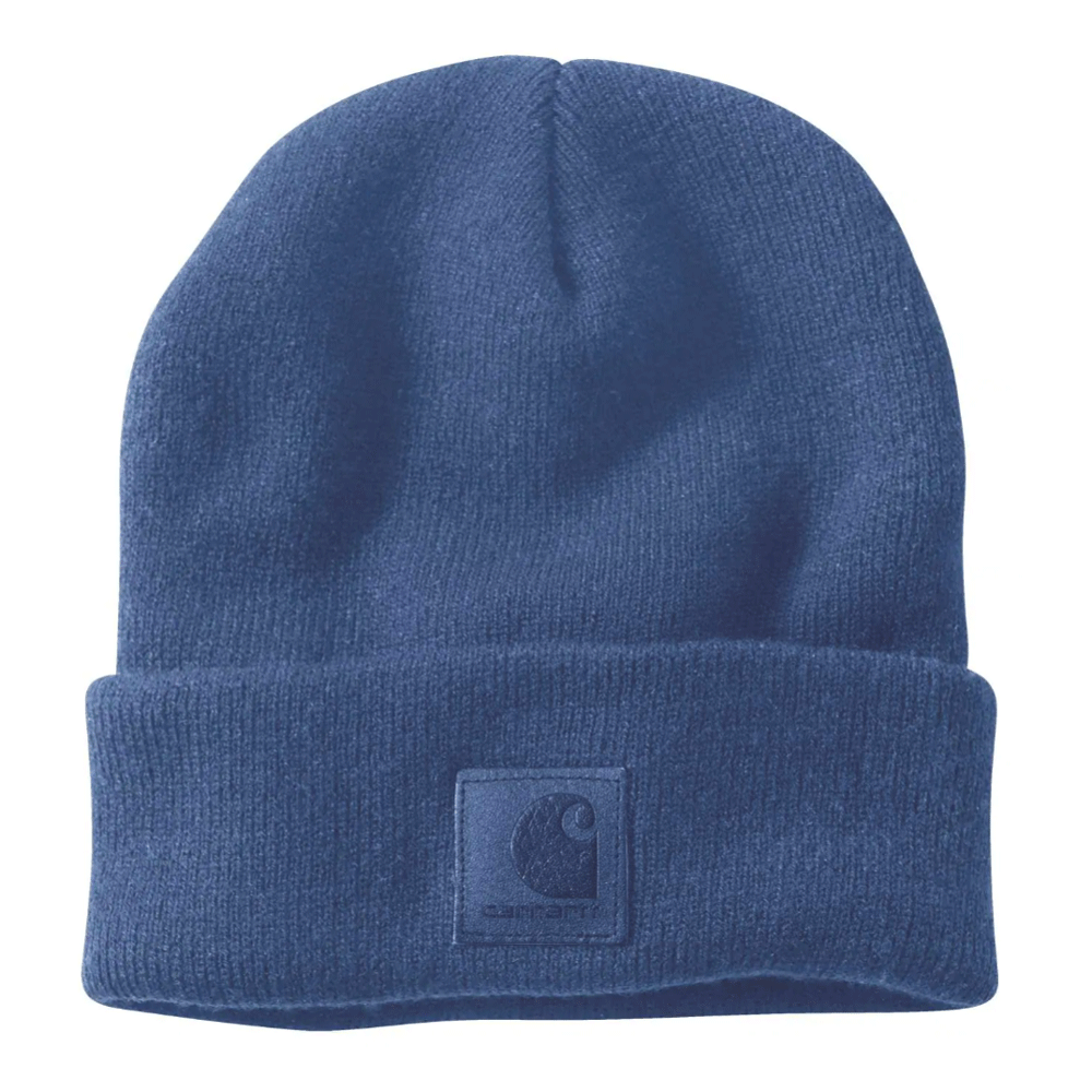 Carhartt 101070 label watch beanie hat, warm workwear headwear from Workwear Nation Ltd, featuring a branded patch and knit design