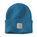 Black and white Carhartt A18 Watch knitted cuff beanie hat by Workwear Nation Ltd, cozy knit winter headwear with a branded logo.