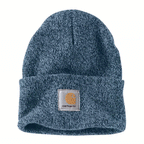Black and white Carhartt A18 Watch knitted cuff beanie hat by Workwear Nation Ltd, showing cozy, stretchable knit fabric.