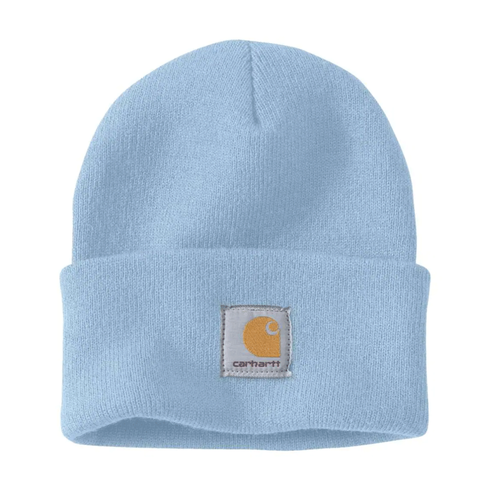 Carhartt A18 Watch knitted cuff beanie hat by Workwear Nation Ltd in black and white, cozy knit winter hat with logo detail.