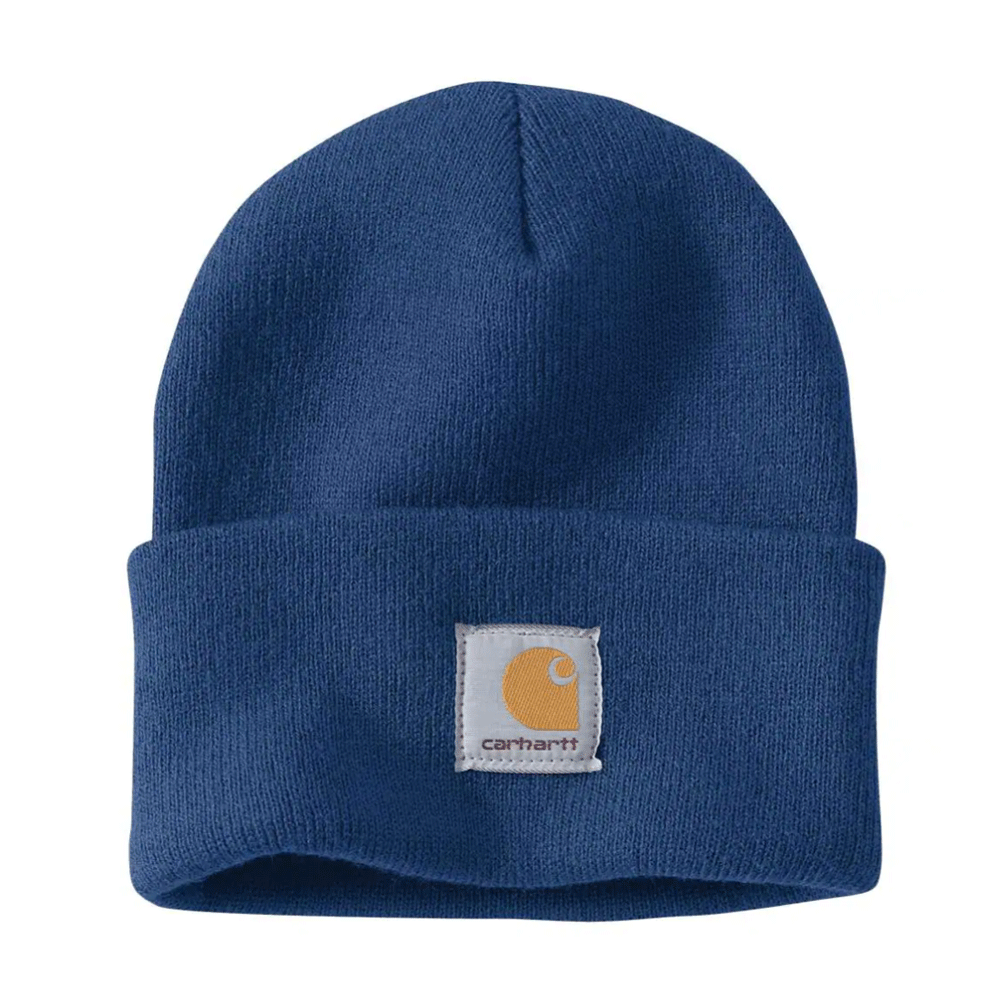 Black and white Carhartt A18 Watch knitted cuff beanie hat by Workwear Nation Ltd, cozy winter accessory with a classic design.