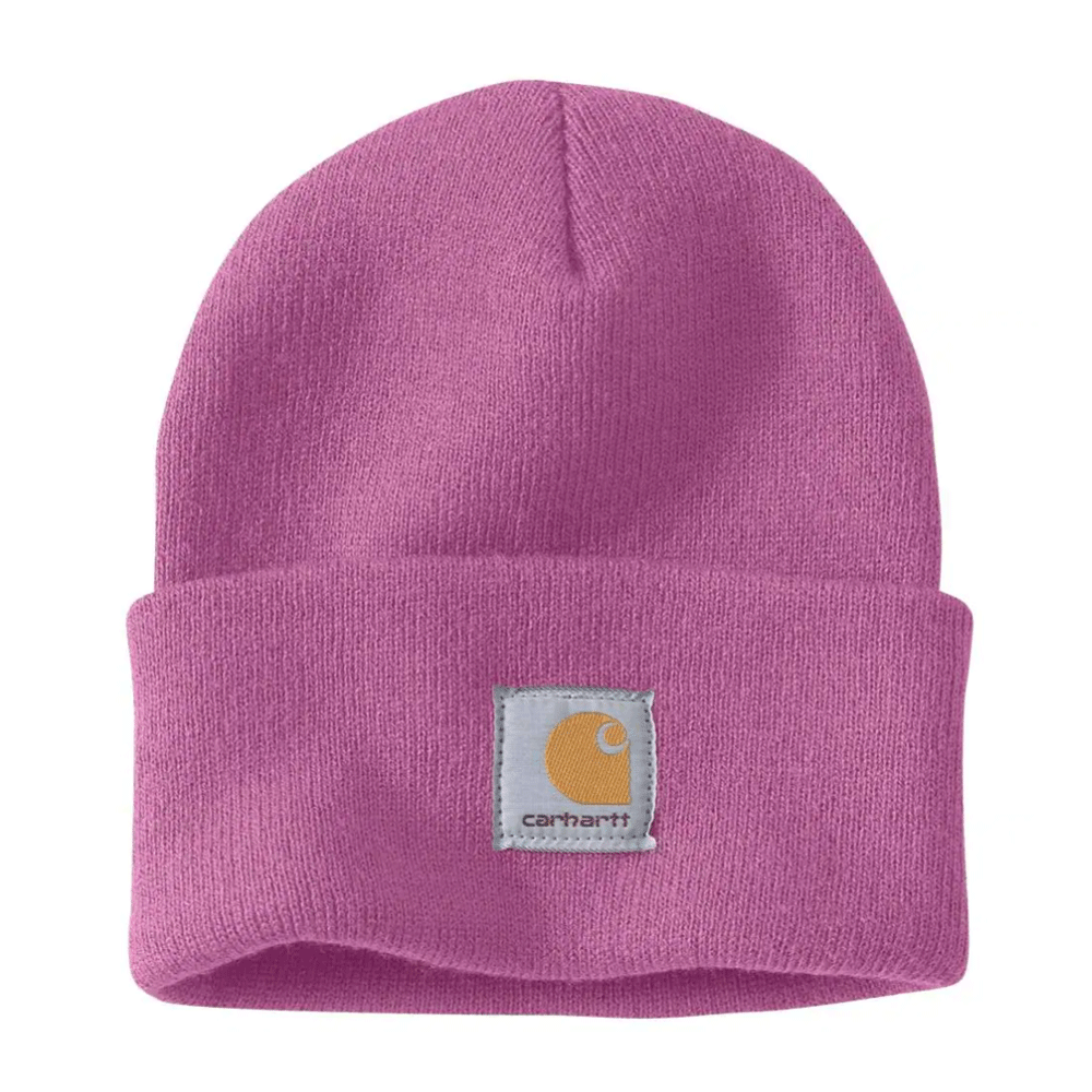 Black and white Carhartt A18 Watch knitted cuff beanie hat, Workwear Nation Ltd, warm winter hat with branded knit pattern.
