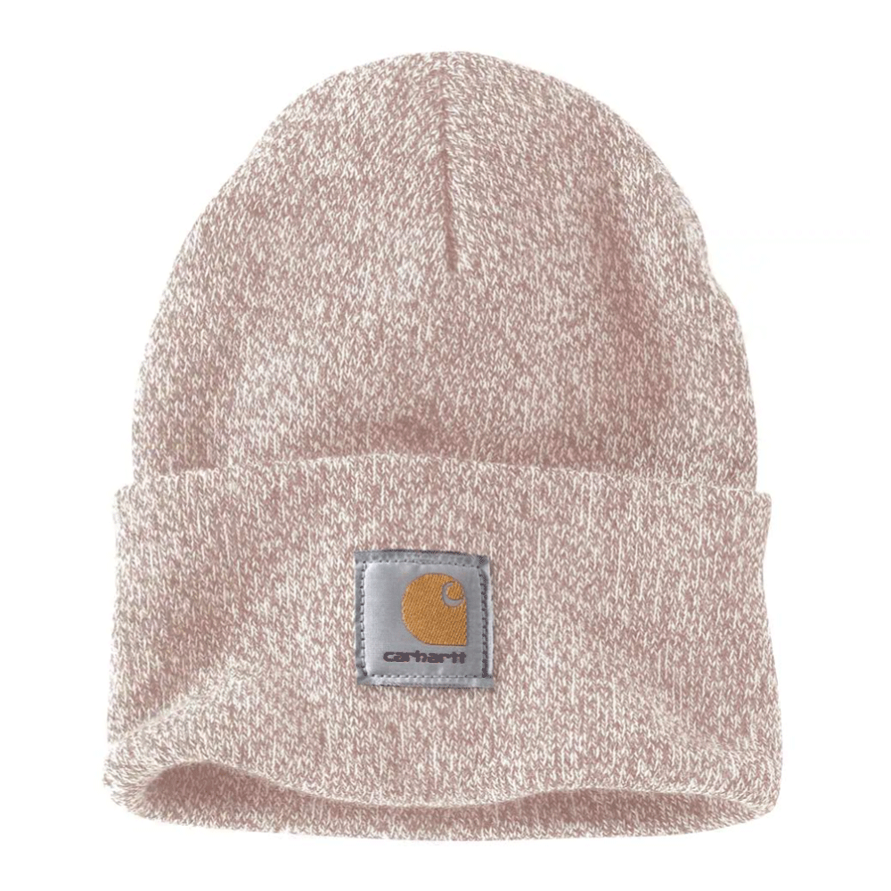 Black and white Carhartt A18 Watch knitted cuff beanie hat by Workwear Nation Ltd, featuring a cozy knit design and logo patch.