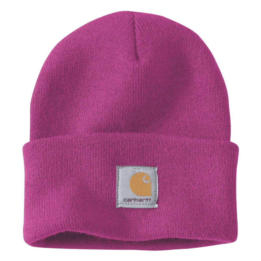 Black and white Carhartt A18 watch knitted cuff beanie hat by Workwear Nation Ltd, featuring a cozy, knit design and branded logo.