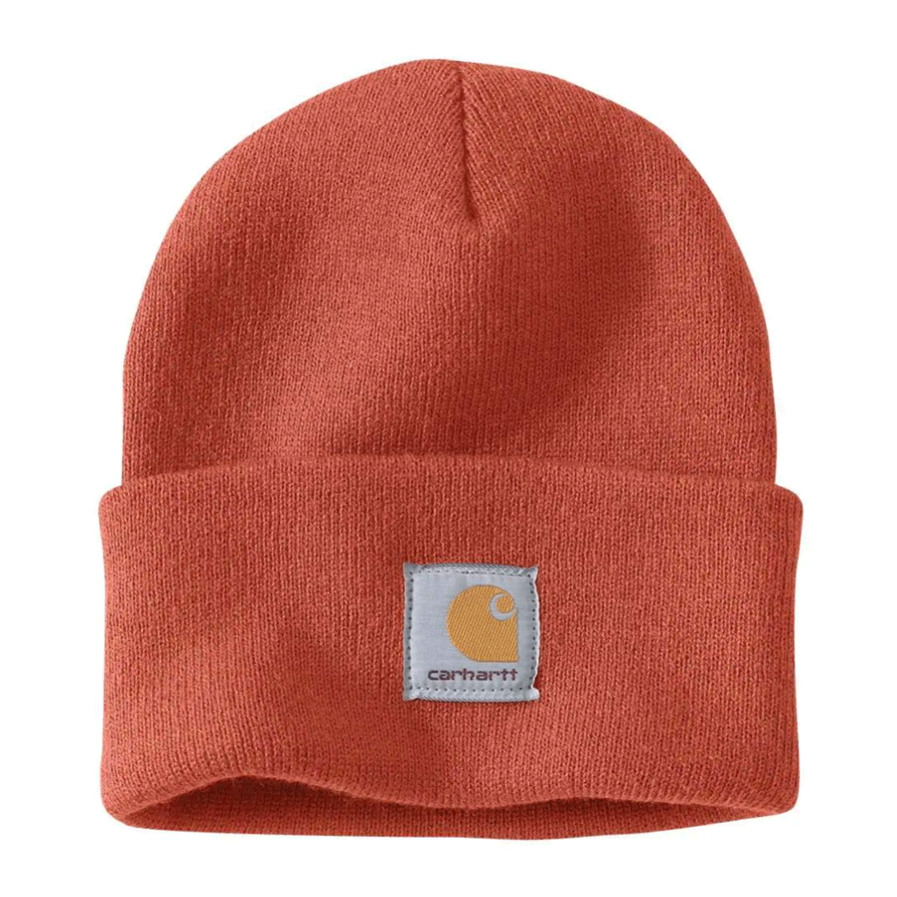 Black and white Carhartt A18 Watch knitted cuff beanie hat with ribbed knit texture, made by Workwear Nation Ltd.