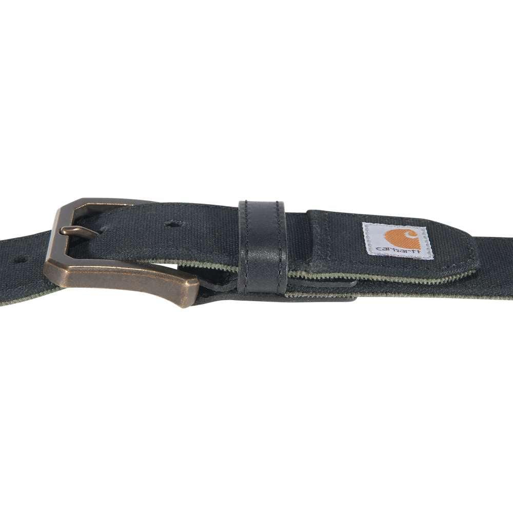 Black Carhartt Canvas Duck Belt, durable workwear belt with metal buckle, size 34W, from Workwear Nation Ltd.