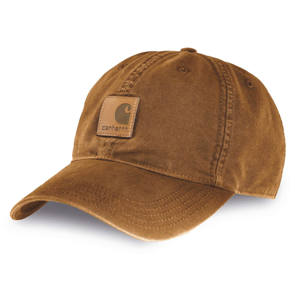 Carhartt Odessa logo cap in various colors, casual headwear with front embroidered logo, durable workwear-inspired design.