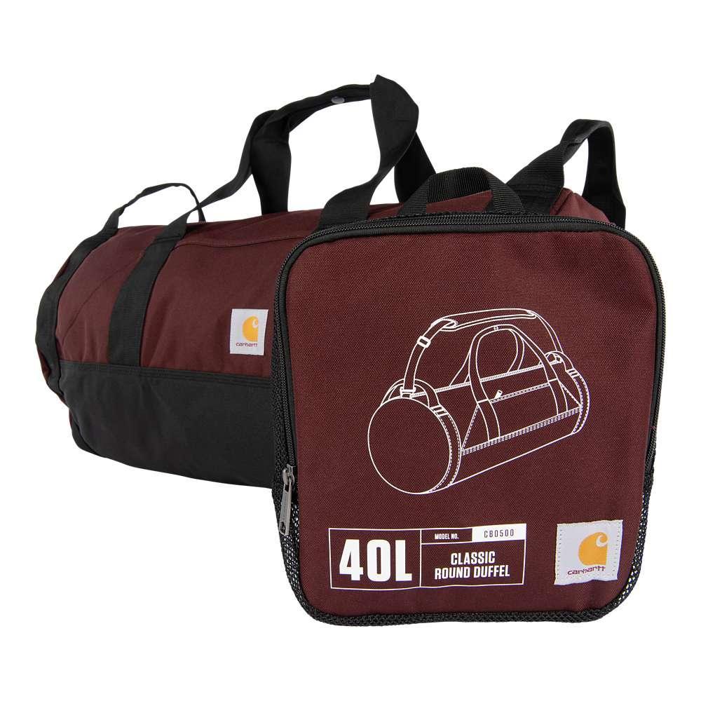 Black Carhartt 40L Classic Round Duffel Bag by Workwear Nation Ltd, durable tool carrier with spacious interior for work gear.