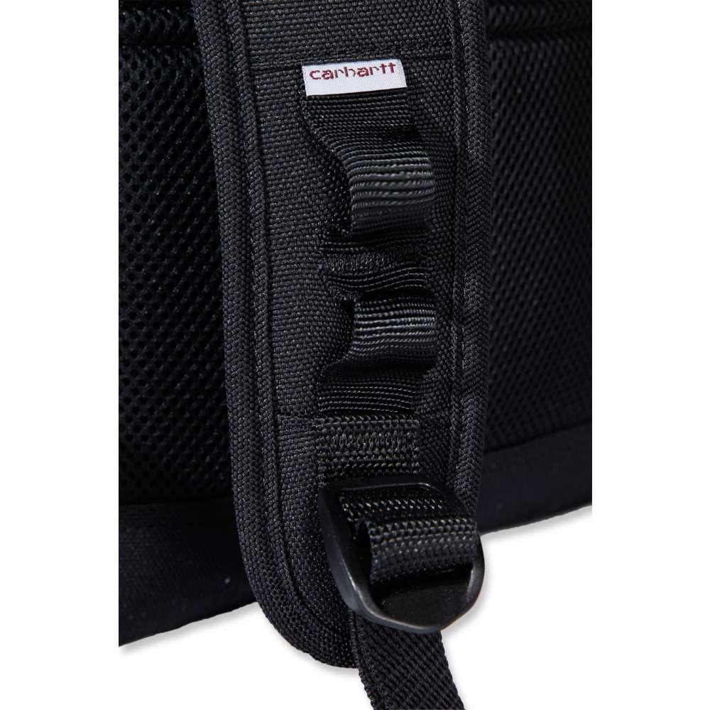 Black Carhartt 27L single-compartment backpack from Workwear Nation Ltd, designed as a durable tool carrier with multiple compartments.