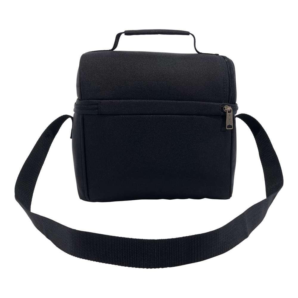 Black Carhartt 12-can two-compartment lunch cooler, Workwear Nation Ltd tool carrier with sturdy handle and insulated interior.