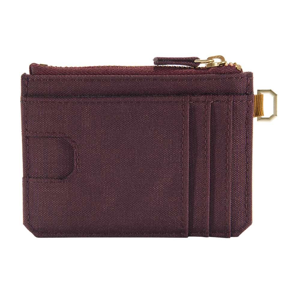 Black Carhartt nylon duck zippered card keeper wallet with multiple card slots and secure zipper closure.