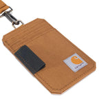 Black Carhartt nylon duck ID holder and lanyard with wallet, designed for durable workwear and convenient ID display.